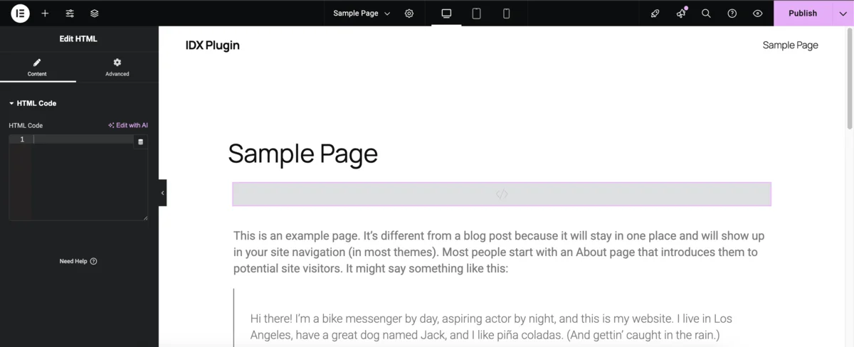 Drag HTML widget in Elementor