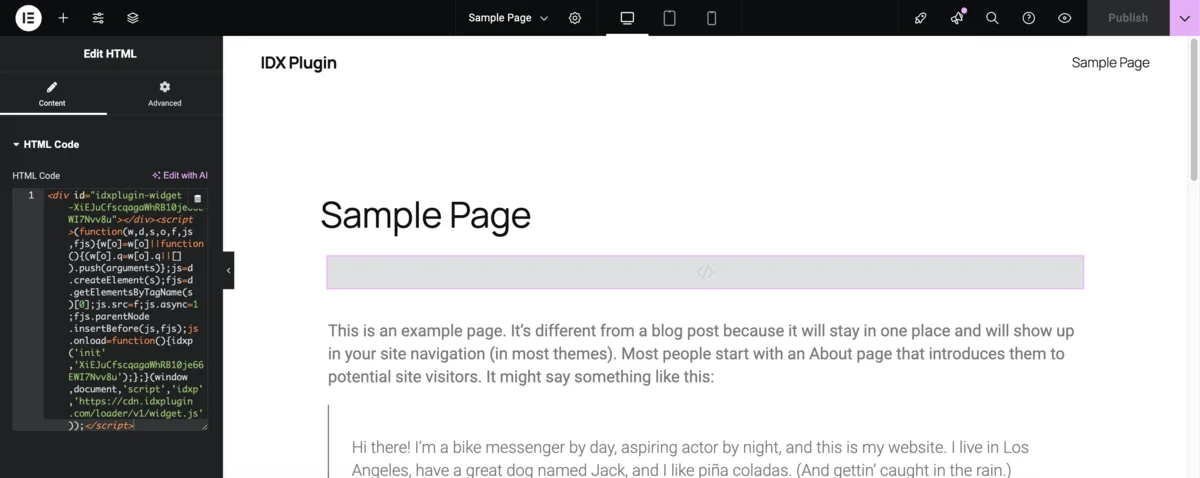 Paste embed code in Elementor HTML widget