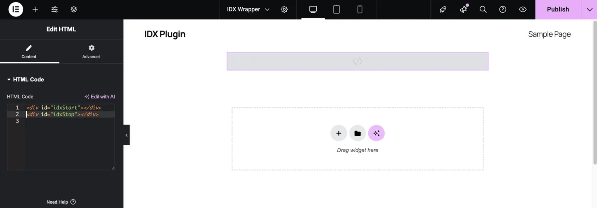 Paste IDX wrapper div tags