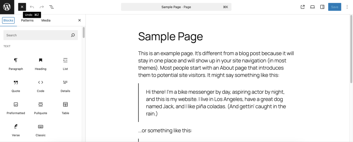 Gutenberg add block button
