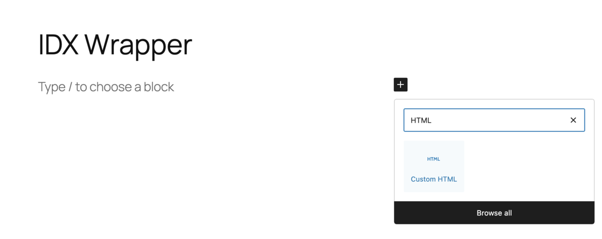 Search for HTML block in Gutenberg