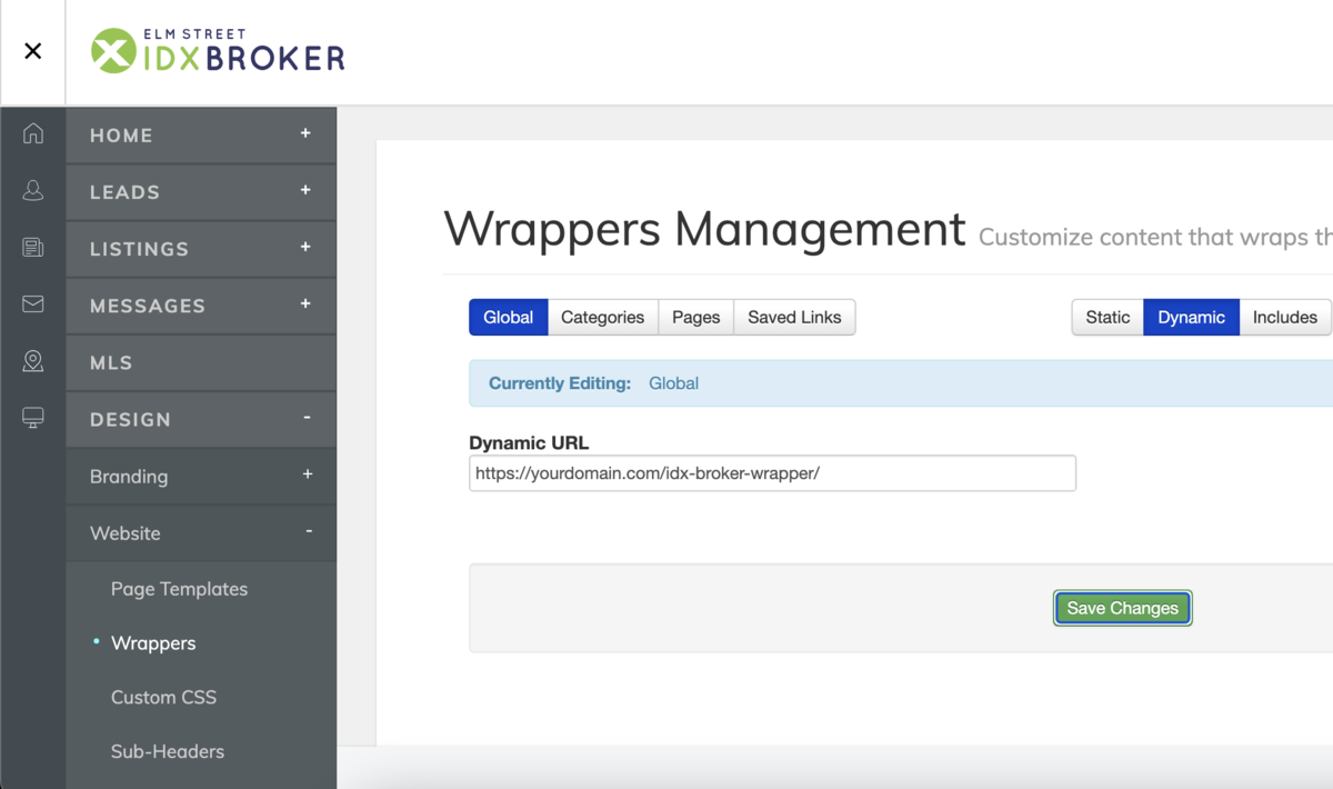 IDX Broker wrapper settings
