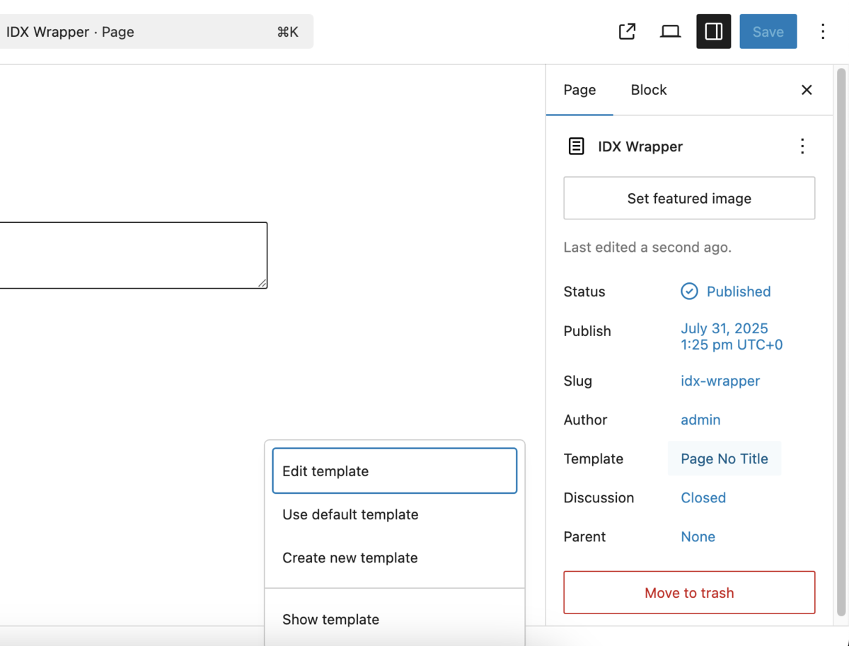 Page template settings for wrapper
