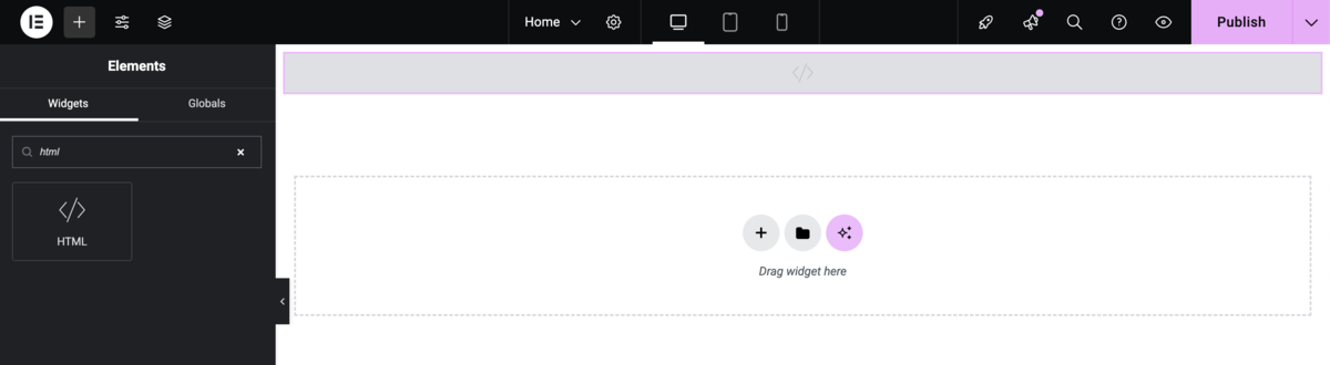 Screenshot of website builder showing where to add HTML embed element