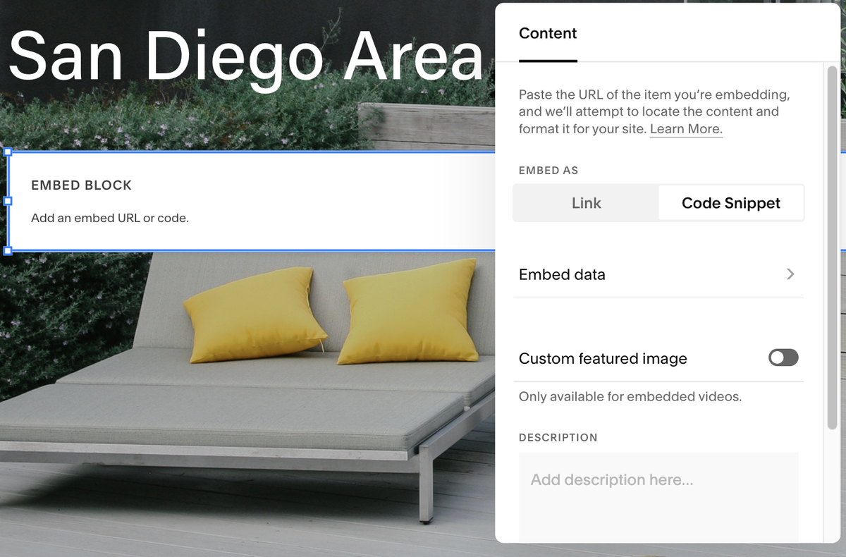 Squarespace Code Snippet selection