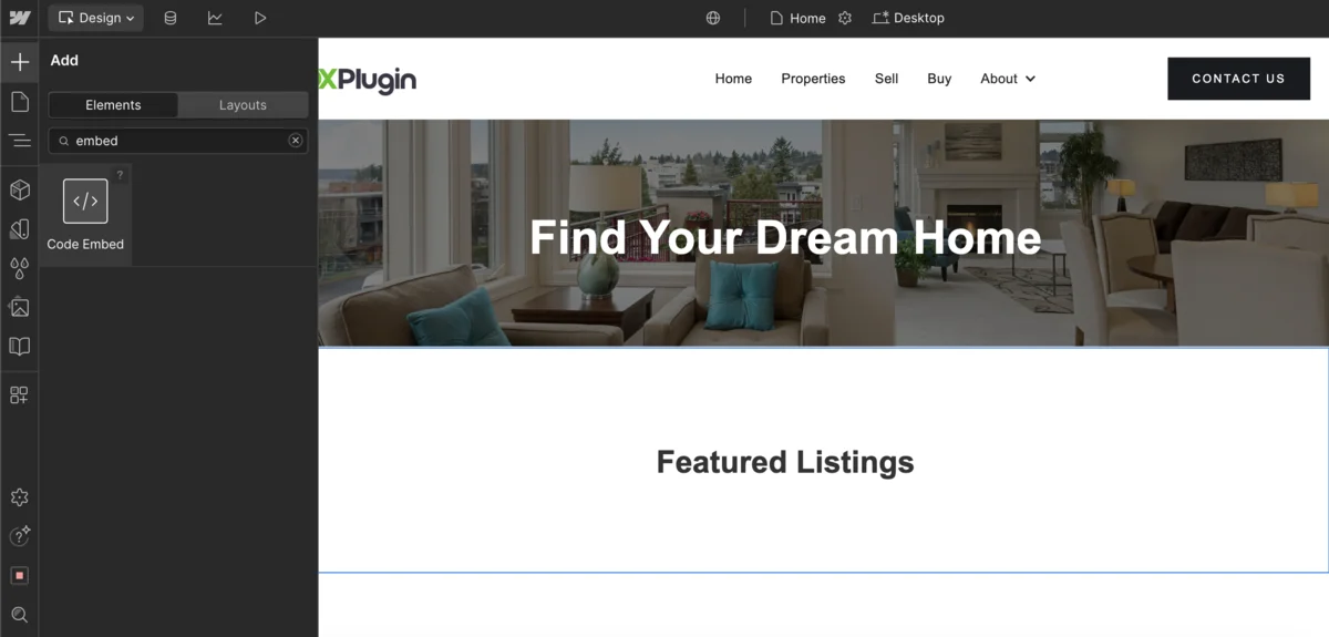 Webflow code embed element