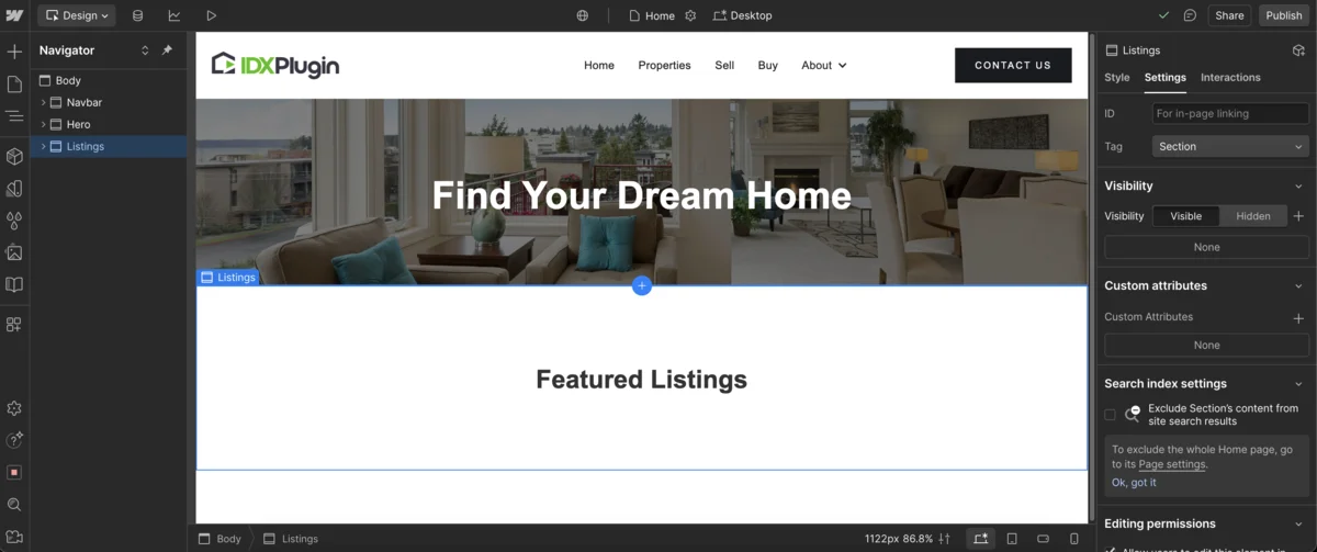 Webflow page selection