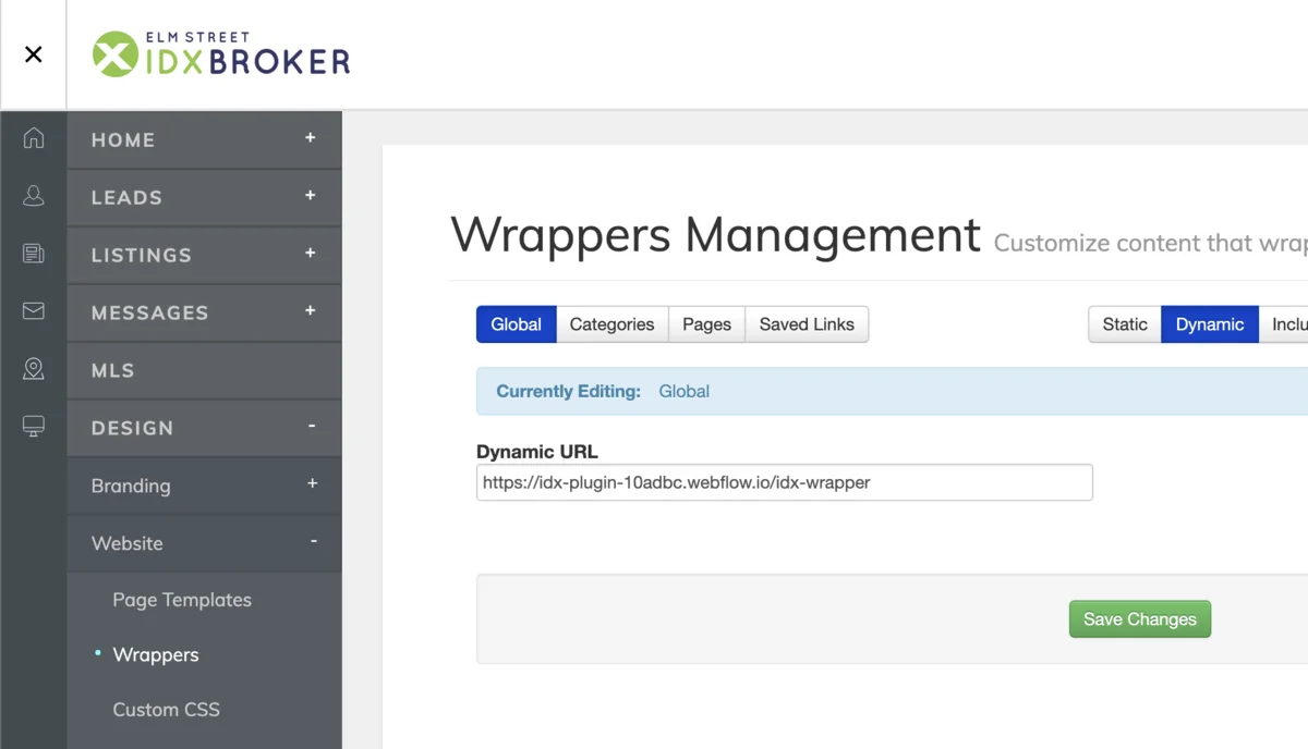 IDX Broker wrapper settings