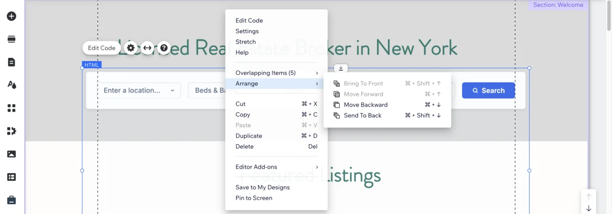 Ensuring proper height and z-index for dropdowns in Wix