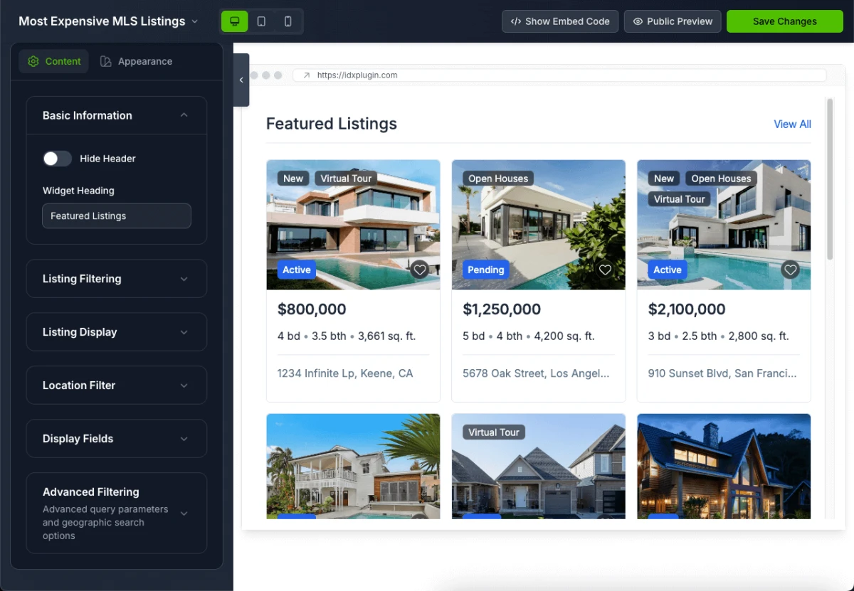 Widget Editor Dashboard
