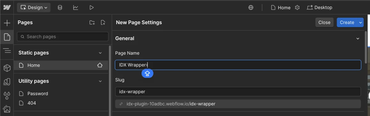 Creating the wrapper page in Webflow