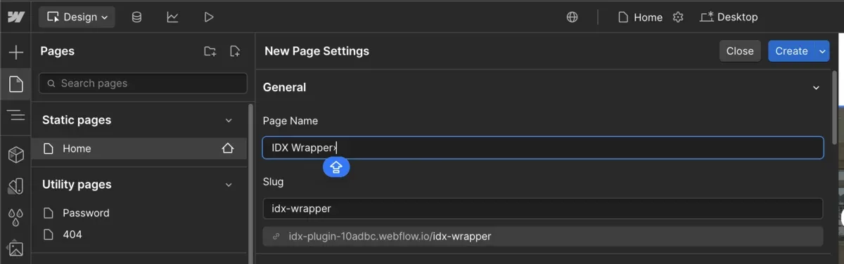 Creating the wrapper page in Webflow