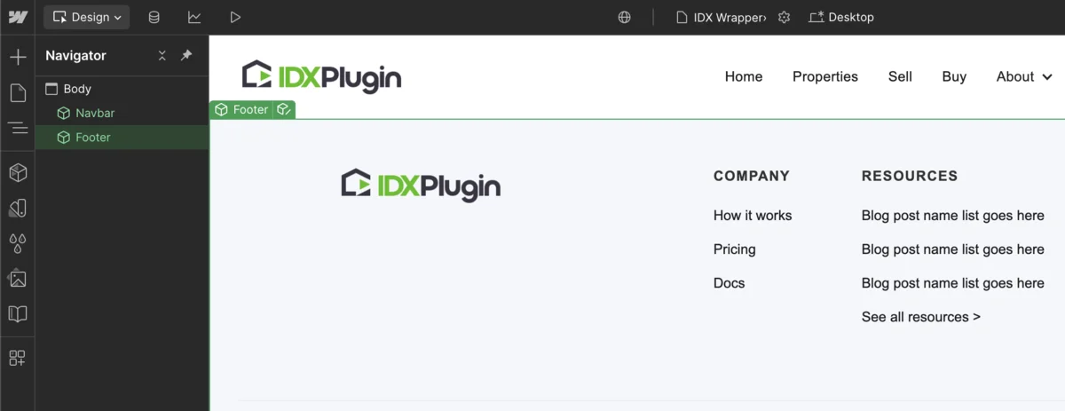 Adding navigation and footer to the wrapper