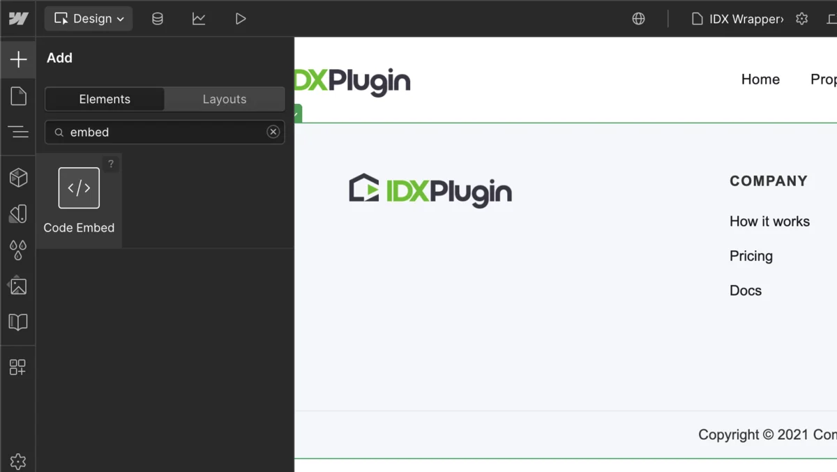 Adding the code embed to the wrapper