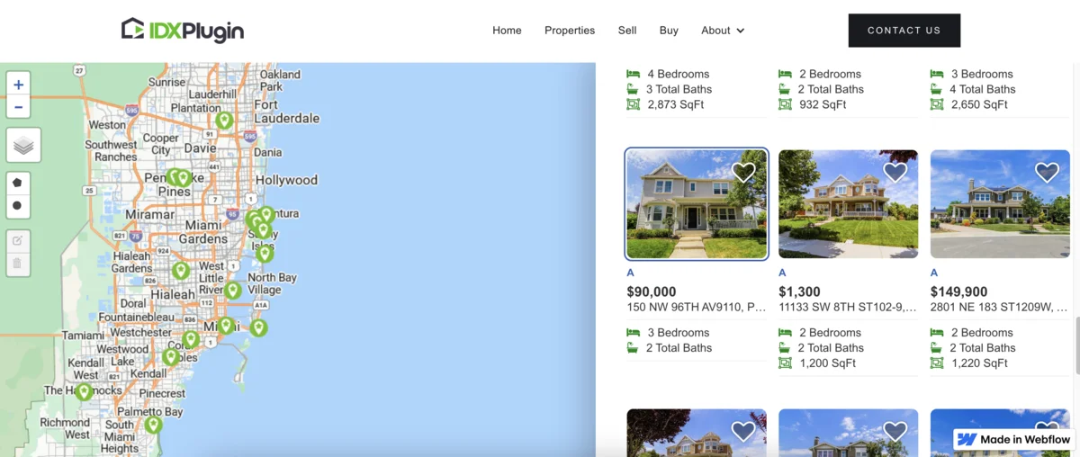 IDX pages displayed inside the Webflow layout