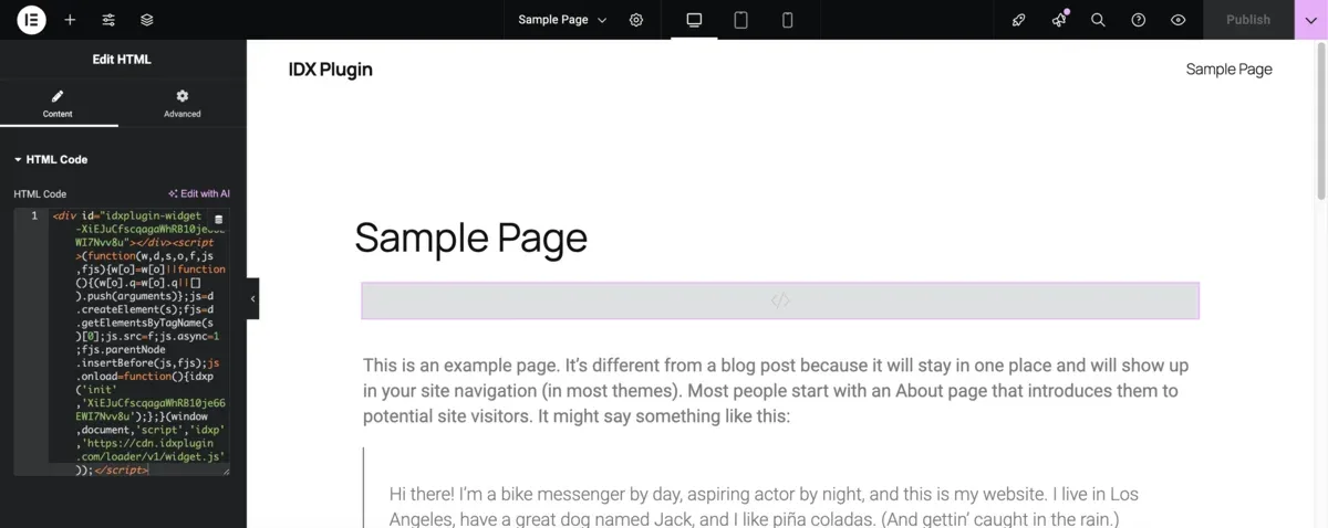 Paste embed code in Elementor HTML widget