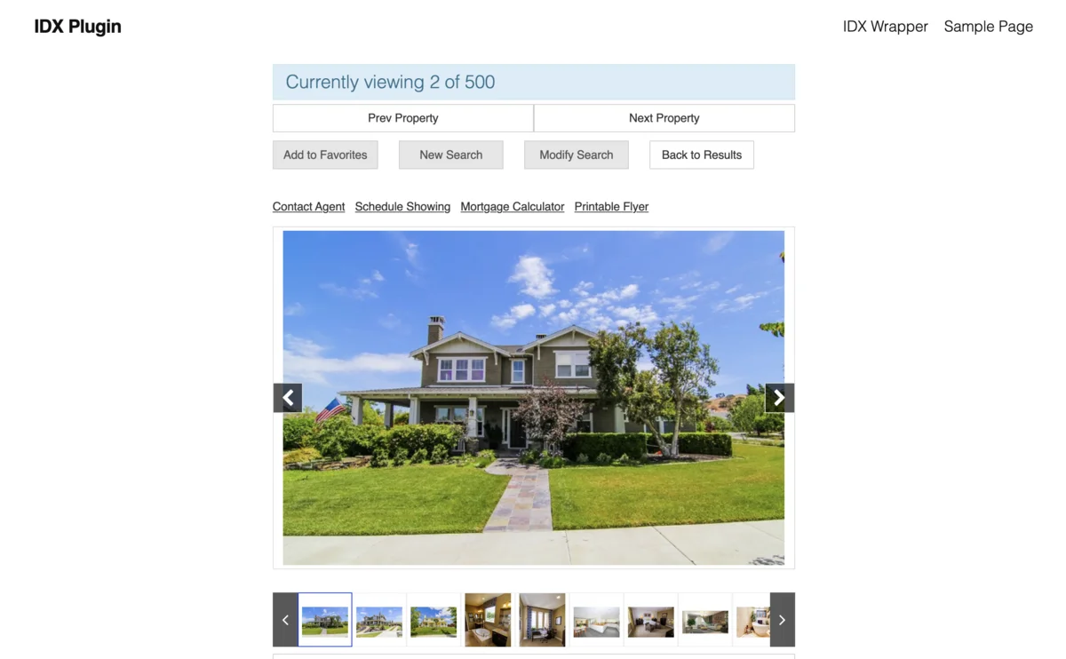 IDX pages displayed inside the WordPress layout