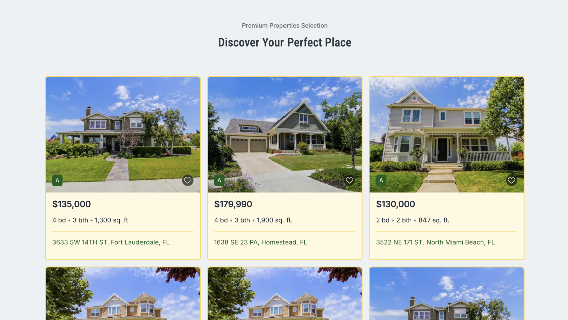 MLS listings displayed on a homepage