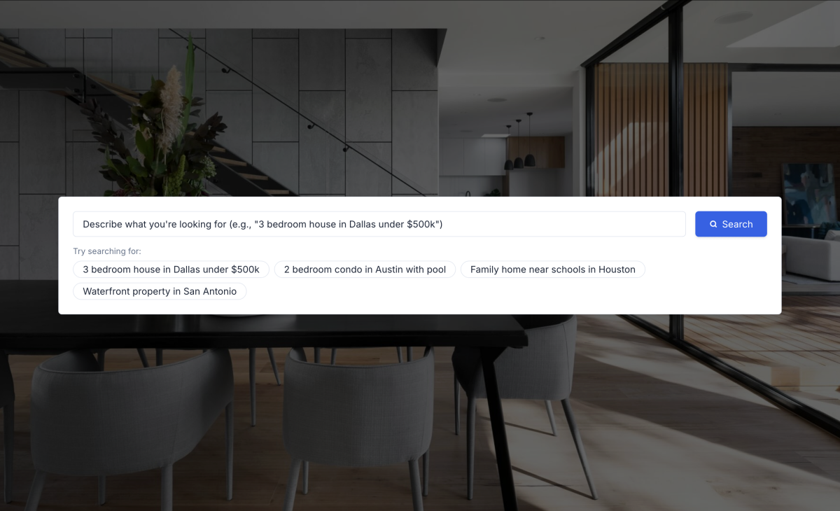 AI Search Form on a page, with example phrases visitors can click
