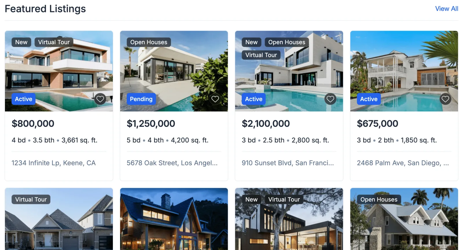 Live listing widgets with property cards, styled to a website's brand