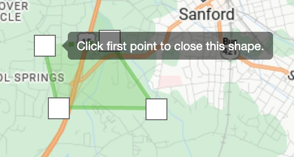 Drawing a polygon with the prompt to click the first point to close the shape