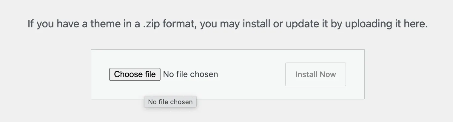 Theme upload box with Choose file