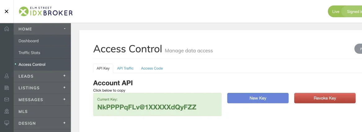 Access Control in IDX Broker with the Account API key, New Key and Revoke Key