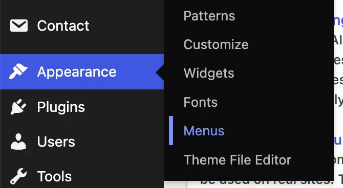 Appearance then Menus in the WordPress sidebar
