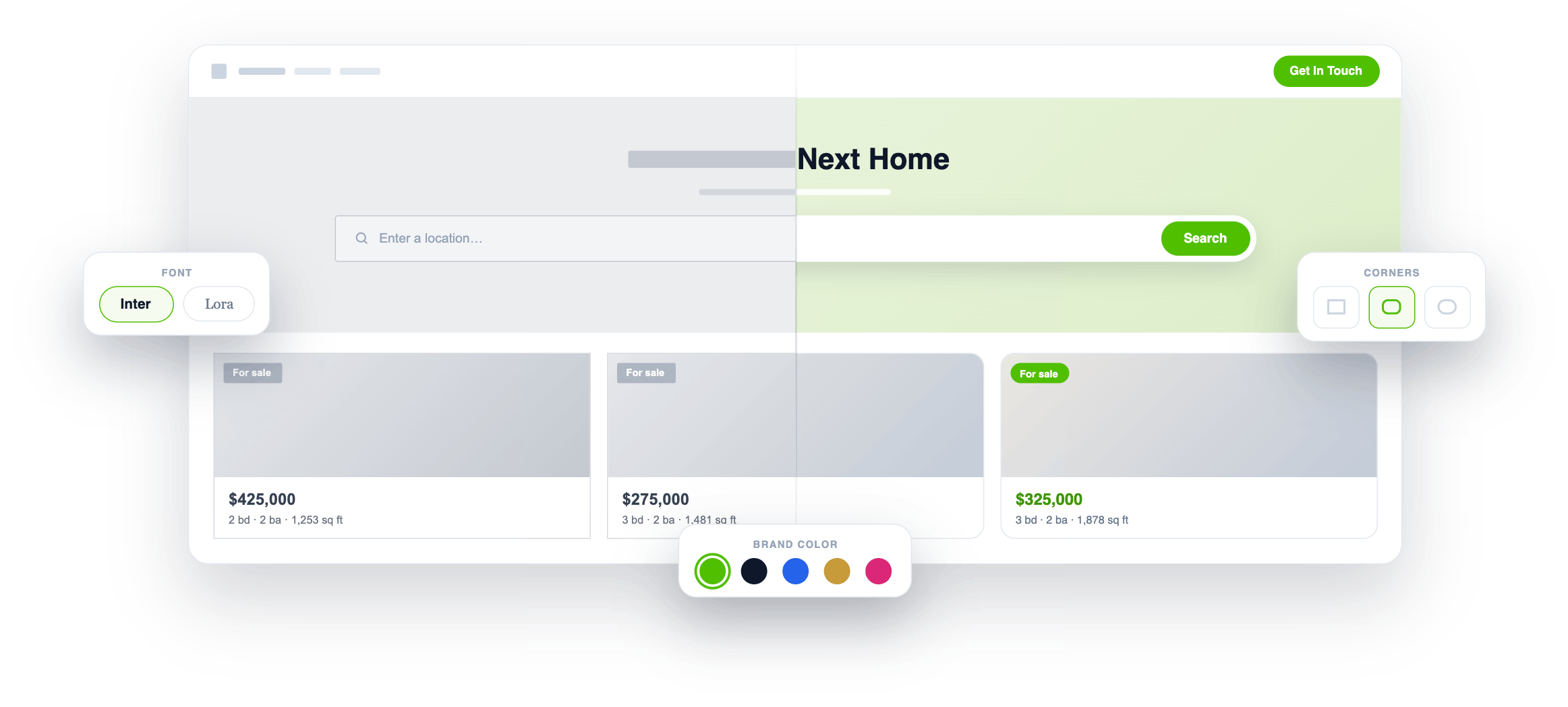 One set of design settings controls every IDX component
