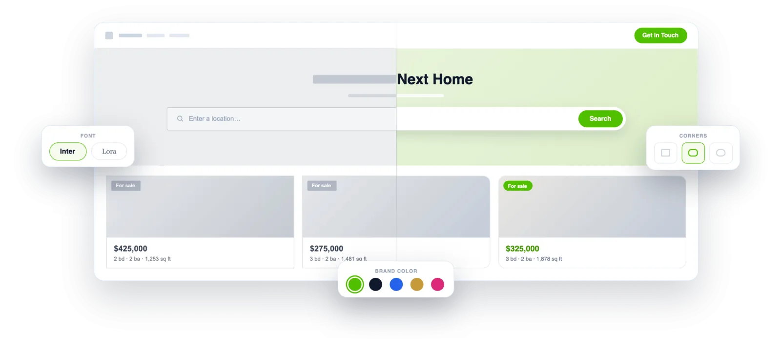 One set of design settings controls every IDX component