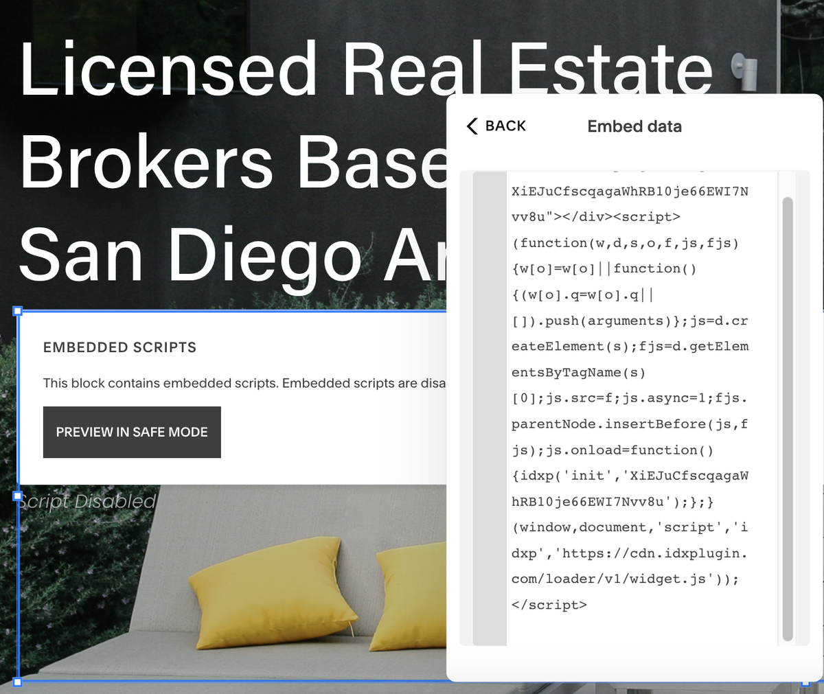 Pasting code into the Squarespace embed field