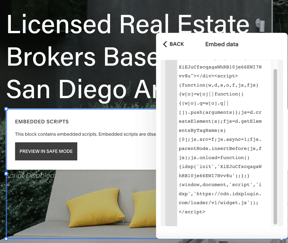 Pasting code into the Squarespace embed field