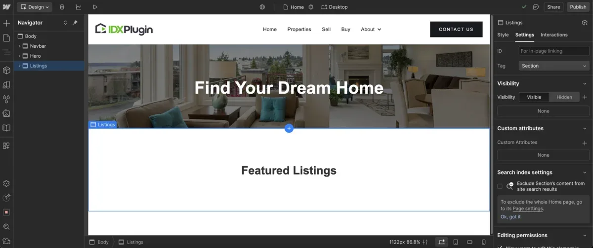 Webflow page selection
